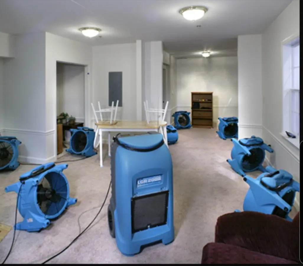 Air movers and dehumidifier setup for Water Damage Restoration in Lehi